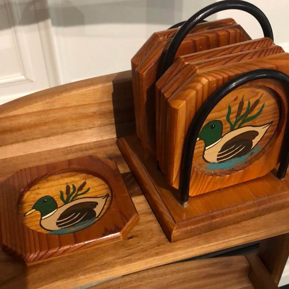 2for$20🟠Vintage Wooden Duck Coaster Set
